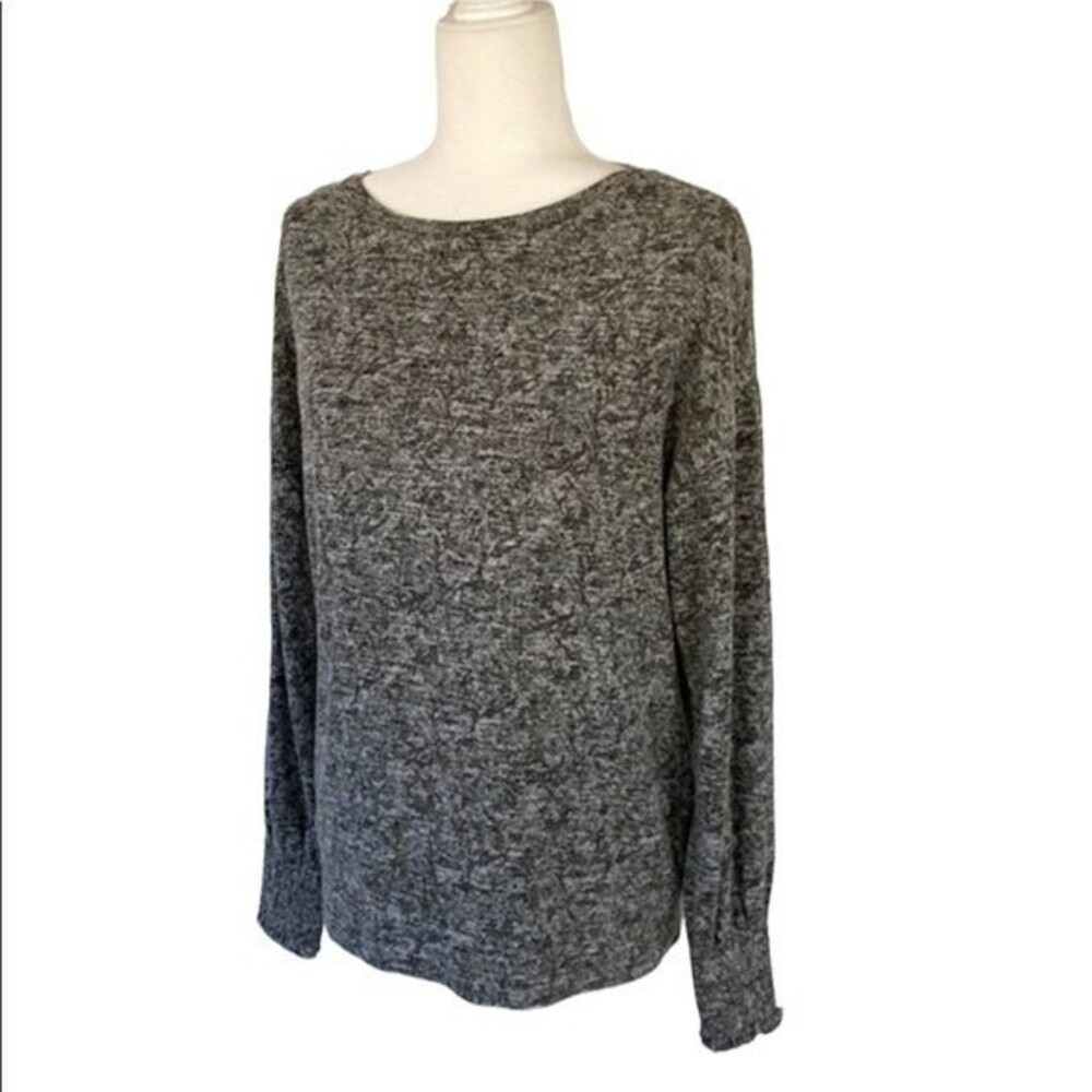 Lucky Brand Long Puffed Sleeve Knit Sweater Top Crew Neck Viscose Soft Comfy